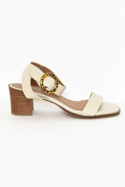 Heeled Sandals<Bay Lane Siesta White Buckle Leather Heel