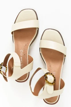 Heeled Sandals<Bay Lane Siesta White Buckle Leather Heel