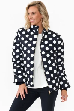 Jackets<Brave u0026 True Sillian Navy Spot Puffer Jacket