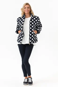 Jackets<Brave u0026 True Sillian Navy Spot Puffer Jacket