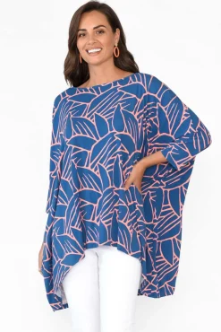 Tunic Tops<PQ Simplicity Blue Leaf Bamboo Drape Top