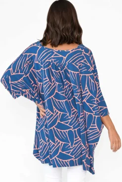 Tunic Tops<PQ Simplicity Blue Leaf Bamboo Drape Top