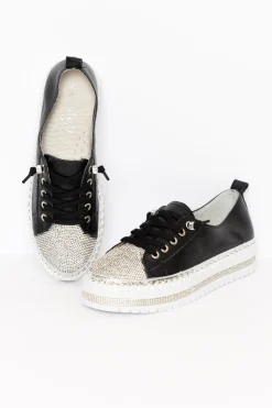 Leather Sneakers<Ameise Sky Black Leather Diamante Sneaker
