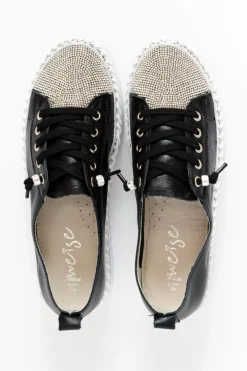 Leather Sneakers<Ameise Sky Black Leather Diamante Sneaker
