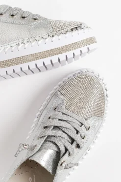 Leather Sneakers<Ameise Sky Silver Leather Diamante Sneaker
