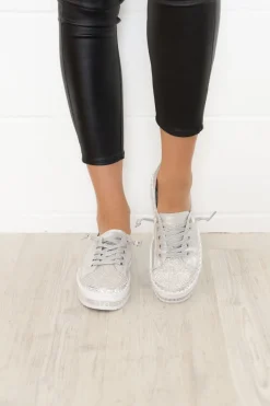 Leather Sneakers<Ameise Sky Silver Leather Diamante Sneaker