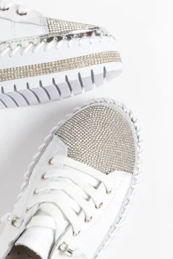 Leather Sneakers<Ameise Sky White Leather Diamante Sneaker