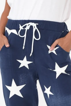 Pants<Rosa Sera Sloan Dark Blue Wash Star Cotton Pant