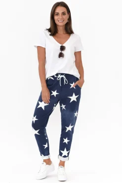 Pants<Rosa Sera Sloan Dark Blue Wash Star Cotton Pant