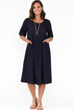 Cotton Dresses<One Summer Sloane Navy Cotton Blend Dress