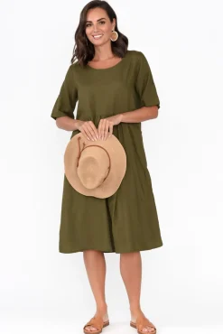 Cotton Dresses<One Summer Sloane Olive Cotton Blend Dress