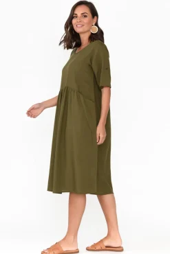 Cotton Dresses<One Summer Sloane Olive Cotton Blend Dress