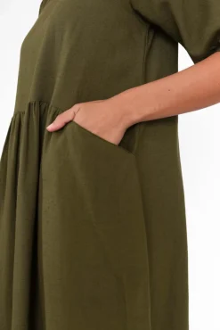 Cotton Dresses<One Summer Sloane Olive Cotton Blend Dress