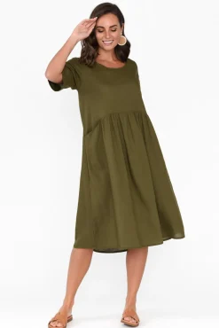 Cotton Dresses<One Summer Sloane Olive Cotton Blend Dress