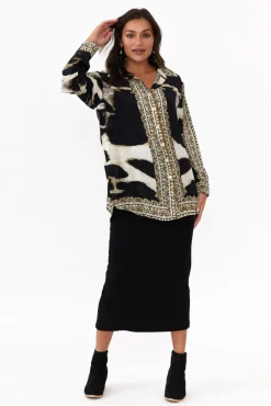 Shirts<Fashion Spectrum Snow Leopard Silk Collared Shirt