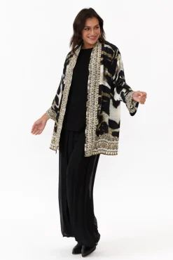 Jackets<Fashion Spectrum Snow Leopard Silk Short Kimono