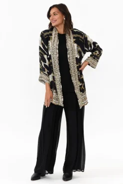 Jackets<Fashion Spectrum Snow Leopard Silk Short Kimono