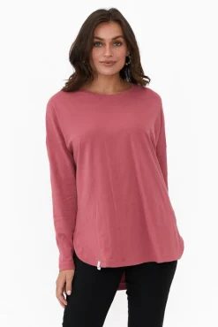 Cotton Tops<Elm Society Deep Pink Cotton Long Sleeve Tee