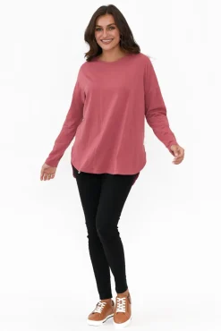 Cotton Tops<Elm Society Deep Pink Cotton Long Sleeve Tee