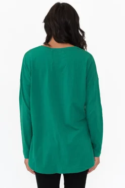 Cotton Tops<Elm Society Teal Cotton Long Sleeve Tee