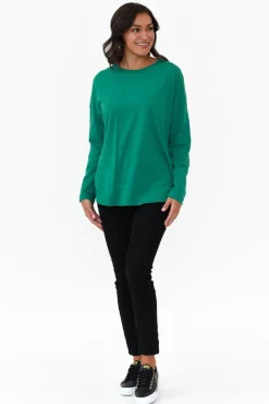 Cotton Tops<Elm Society Teal Cotton Long Sleeve Tee