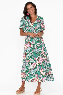 Midi Dresses<Willow Tree Solene Green Garden Tier Dress