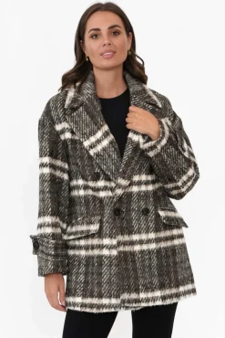 Coats<Fate Becker Songbird Charcoal Check Oversized Short Coat
