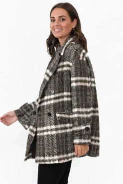 Coats<Fate Becker Songbird Charcoal Check Oversized Short Coat