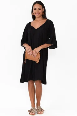 Below Knee Dresses<Slate the Label Sophia Black Bell Sleeve Dress