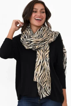 Scarves<Enhance Sophia Brown Zebra Scarf