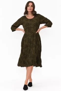 Below Knee Dresses<Willow Tree Soprano Khaki Garden Midi Dress