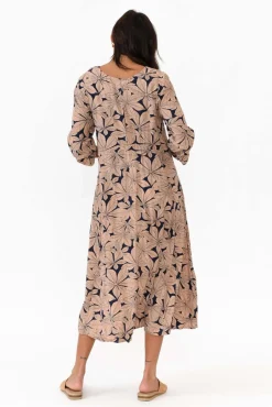 Midi Dresses<Willow Tree Soprano Navy Leaf Midi Dress