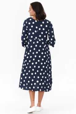 Below Knee Dresses<Willow Tree Soprano Navy Spot Midi Dress
