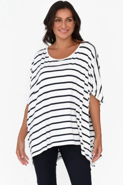 Sleeved Tops<Pq Sorronda White Stripe Bamboo Batwing Top