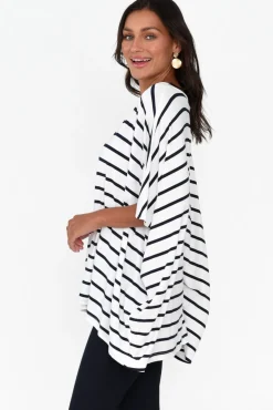 Sleeved Tops<Pq Sorronda White Stripe Bamboo Batwing Top