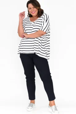 Sleeved Tops<Pq Sorronda White Stripe Bamboo Batwing Top