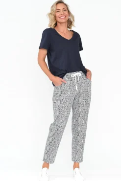 Pants<Cali and Co Souza Navy Geo Cotton Pant