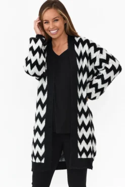 Cardigans<Isabella Boho Stacey Black Chevron Long Cardigan