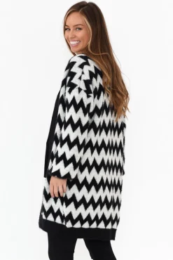 Cardigans<Isabella Boho Stacey Black Chevron Long Cardigan