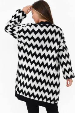 Cardigans<Isabella Boho Stacey Black Chevron Long Cardigan