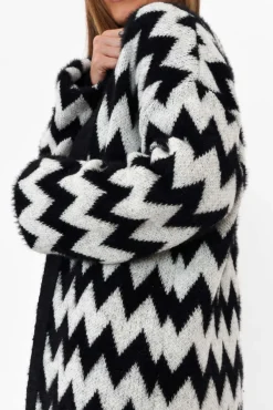 Cardigans<Isabella Boho Stacey Black Chevron Long Cardigan