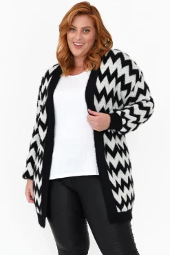 Cardigans<Isabella Boho Stacey Black Chevron Long Cardigan