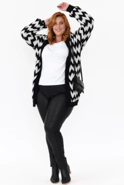Cardigans<Isabella Boho Stacey Black Chevron Long Cardigan