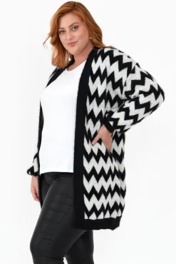 Cardigans<Isabella Boho Stacey Black Chevron Long Cardigan