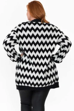 Cardigans<Isabella Boho Stacey Black Chevron Long Cardigan