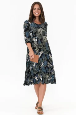 Below Knee Dresses<Willow Tree Stefan Navy Blossom Midi Dress