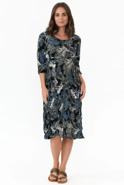 Below Knee Dresses<Willow Tree Stefan Navy Blossom Midi Dress
