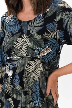 Below Knee Dresses<Willow Tree Stefan Navy Blossom Midi Dress