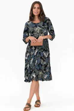 Below Knee Dresses<Willow Tree Stefan Navy Blossom Midi Dress