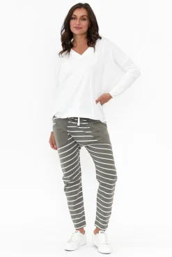 Pants<Elm Steffie Khaki Stripe Cotton Lounge Pant